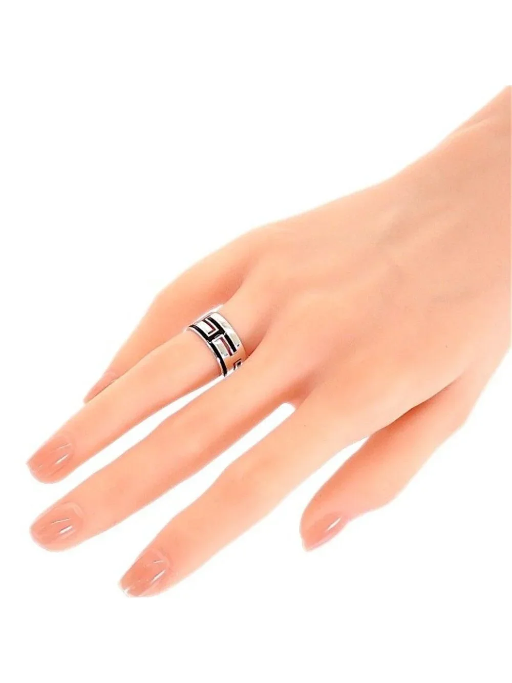 Hermes Move Ash Ring 52 925 Sterling Silver Black AB